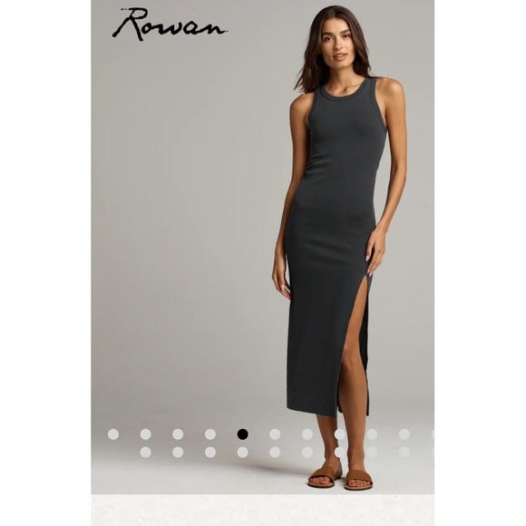 Rowan Dylan Knit Maxi Dress Faded Black Ribbed Side Slit American Made XS - Picture 9 of 10